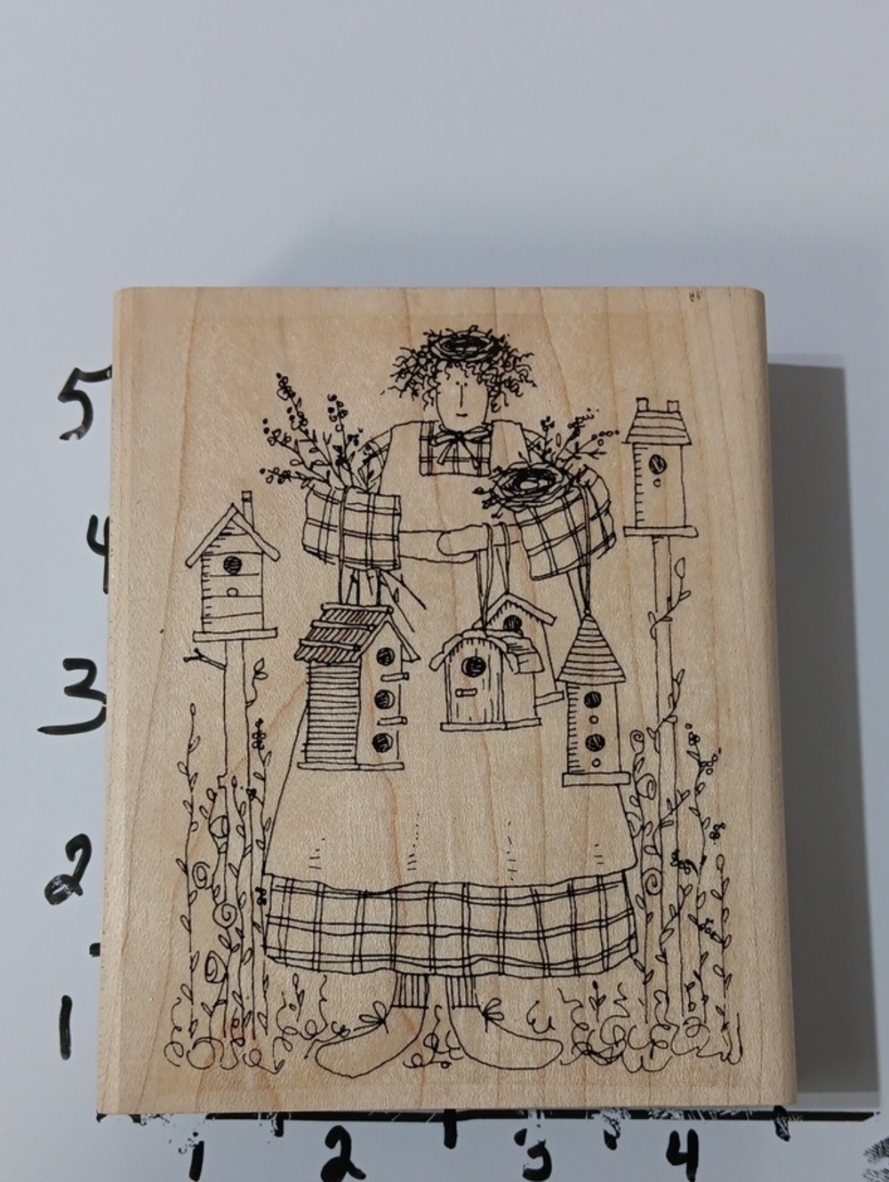 Source Unknown Wood Mounted Rubber Stamp with Black Line Art
